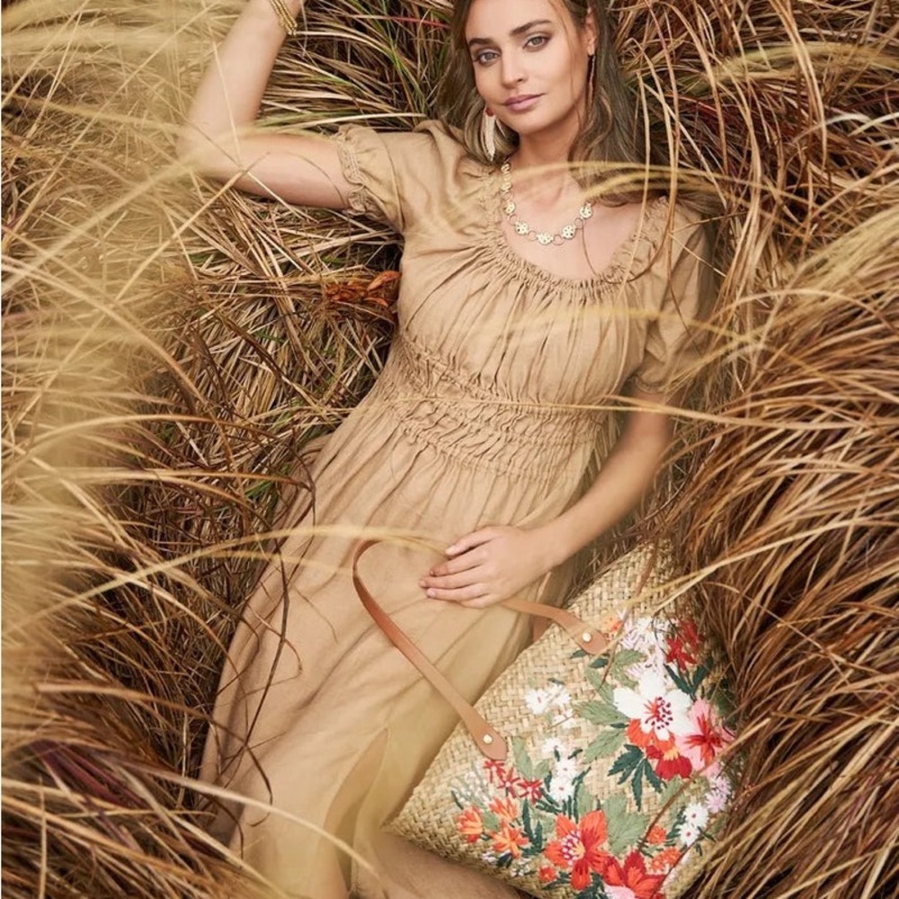 SOLD Spartina 449 Madeline Linen Midi Dress in Tanin